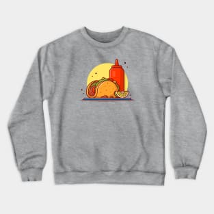 Taco Mexican Food with Lemonade and Ketchup Cartoon Vector Icon Illustration (2) Crewneck Sweatshirt